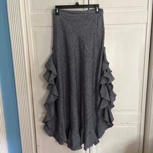 Sophie Max Ruffled chambray long skirt